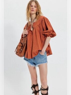 We The Free Malibu Crinkle Top - Large, New With Tags in Autumnal